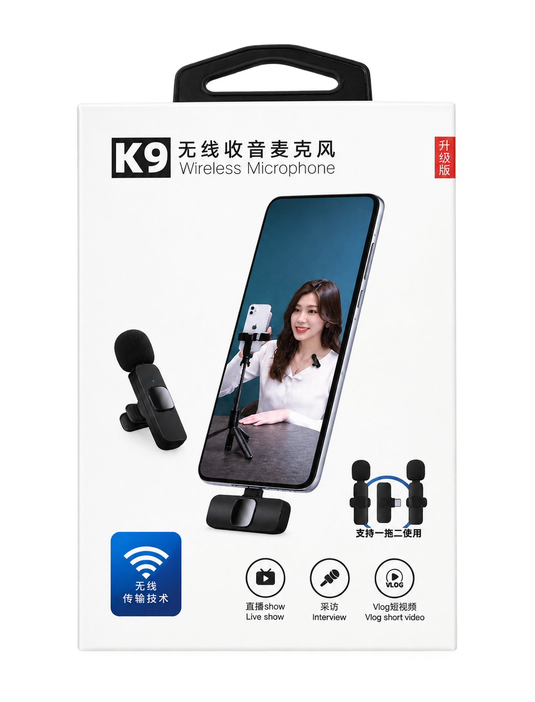 میکروفون یقه ای بی سیم مدل K9 دوتایی درگاه Type-C خوش قیمت و کارآمد