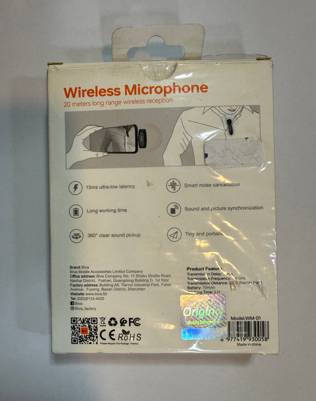 میکروفون یقه ای بی سیم بیوا Biva مدل WM-01 درگاه Type-C با کیفیت و خوش ساخت