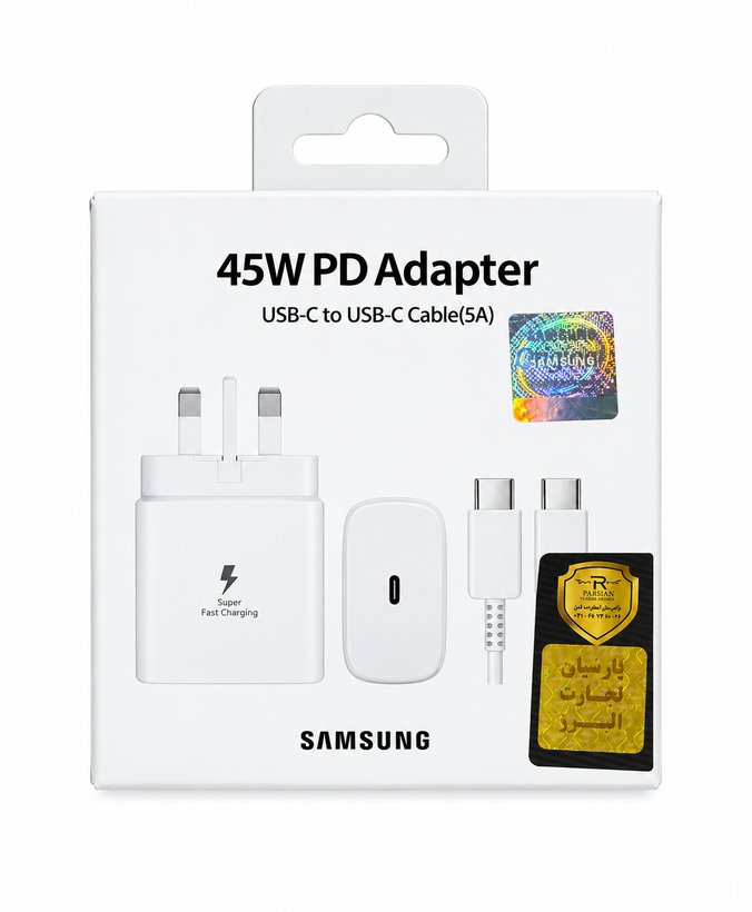 آداپتور شارژر سامسونگ Samsung 45W (درجه ۲) سه پین ویتنام به همراه کابل USB-C اقتصادی و کارآمد